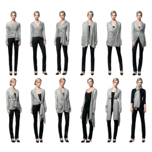 PURE DKNY GRAY MARLED LINEN SHORT SLEEVE MULTIWAY DRAPE FRONT OPEN CARDIGAN - Picture 14 of 14